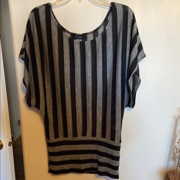 Eclipse Women's Black and Gray Striped Top - Picture 1 of 1